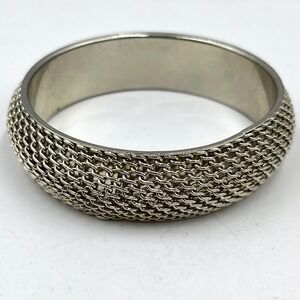 Vintage Silver Tone Mesh Wrap Bangle Bracelet Bold Chunky Statement Jewelry
